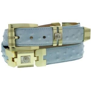 Kids Mexican Ostrich Quill Embossed Baby Blue Leather Belt